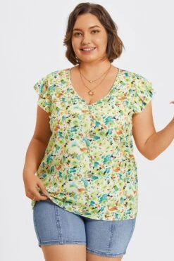 Plus Size Allover Floral Print Butterfly Sleeve Blouse -Maraluxe Swimwear Shop c topbc040001 4