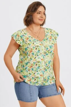 Plus Size Allover Floral Print Butterfly Sleeve Blouse -Maraluxe Swimwear Shop c topbc040001 5