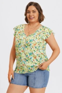 Plus Size Allover Floral Print Butterfly Sleeve Blouse -Maraluxe Swimwear Shop c topbc040001 6