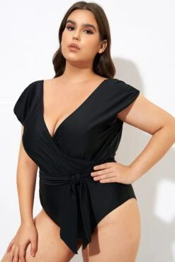 Black Short Sleeve Waist Tie One Piece Swimsuit -Maraluxe Swimwear Shop dsc00017