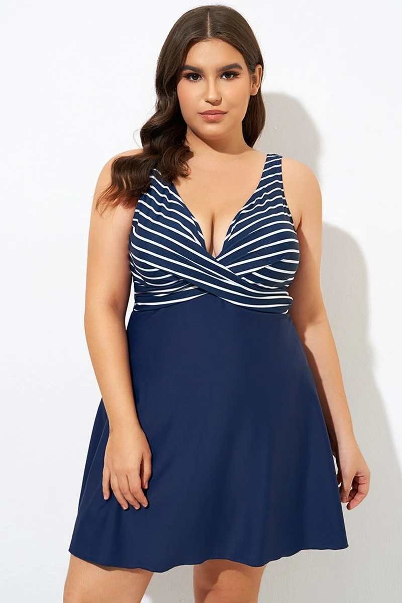 Navy And White Stripe Wrap Front Swimdress 5 Navy And White Stripe Wrap Front Swimdress - Image 3