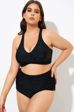 Black Twist Front Adjustable Back Latch Bikini Top