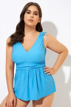 Blue Ruched Retro V Neck Tankini Top 10 Blue Ruched Retro V Neck Tankini Top -Maraluxe Swimwear Shop dsc00348