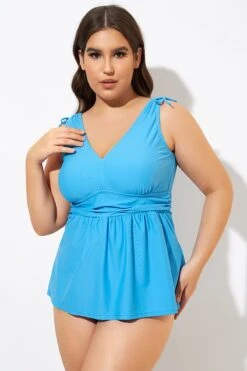 Blue Ruched Retro V Neck Tankini Top 12 Blue Ruched Retro V Neck Tankini Top -Maraluxe Swimwear Shop dsc00363