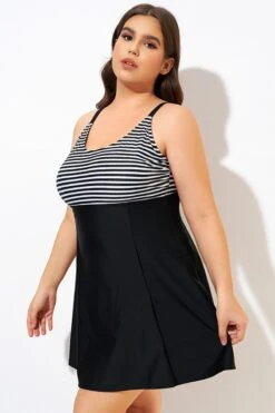 Black & White Stripe Elastic Adjustable Straps Swimdress 13 Black & White Stripe Elastic Adjustable Straps Swimdress -Maraluxe Swimwear Shop dsc00485