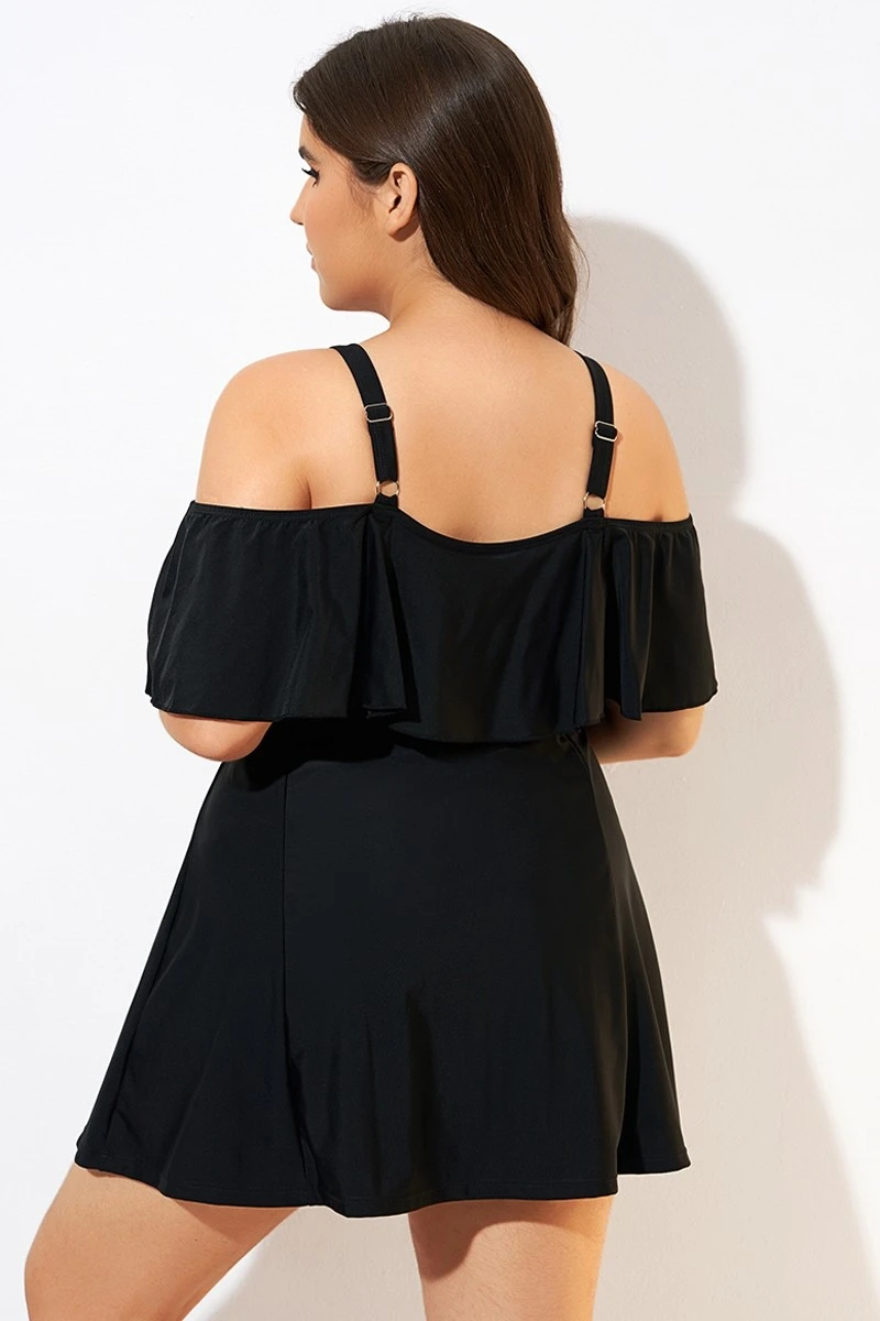 Solid Black Adjustable Straps Women Swimdress 4 Solid Black Adjustable Straps Women Swimdress - Image 2