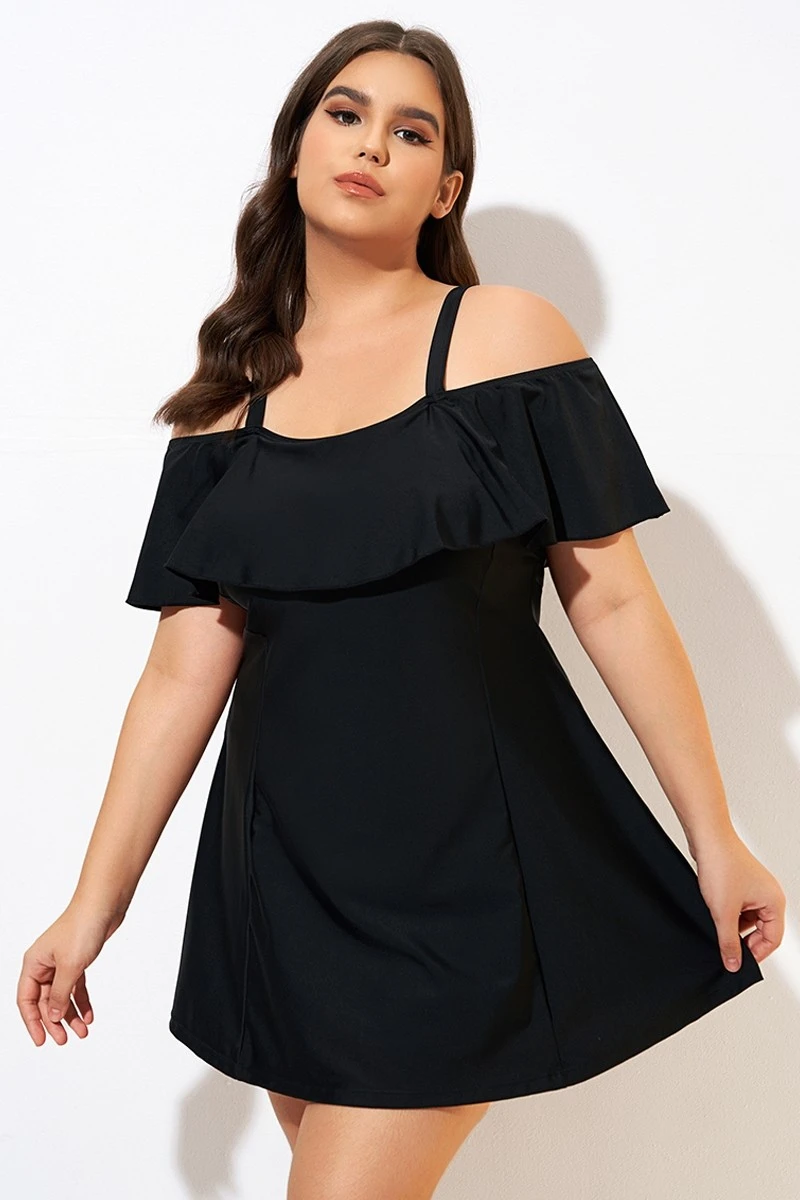 Solid Black Adjustable Straps Women Swimdress 5 Solid Black Adjustable Straps Women Swimdress - Image 3