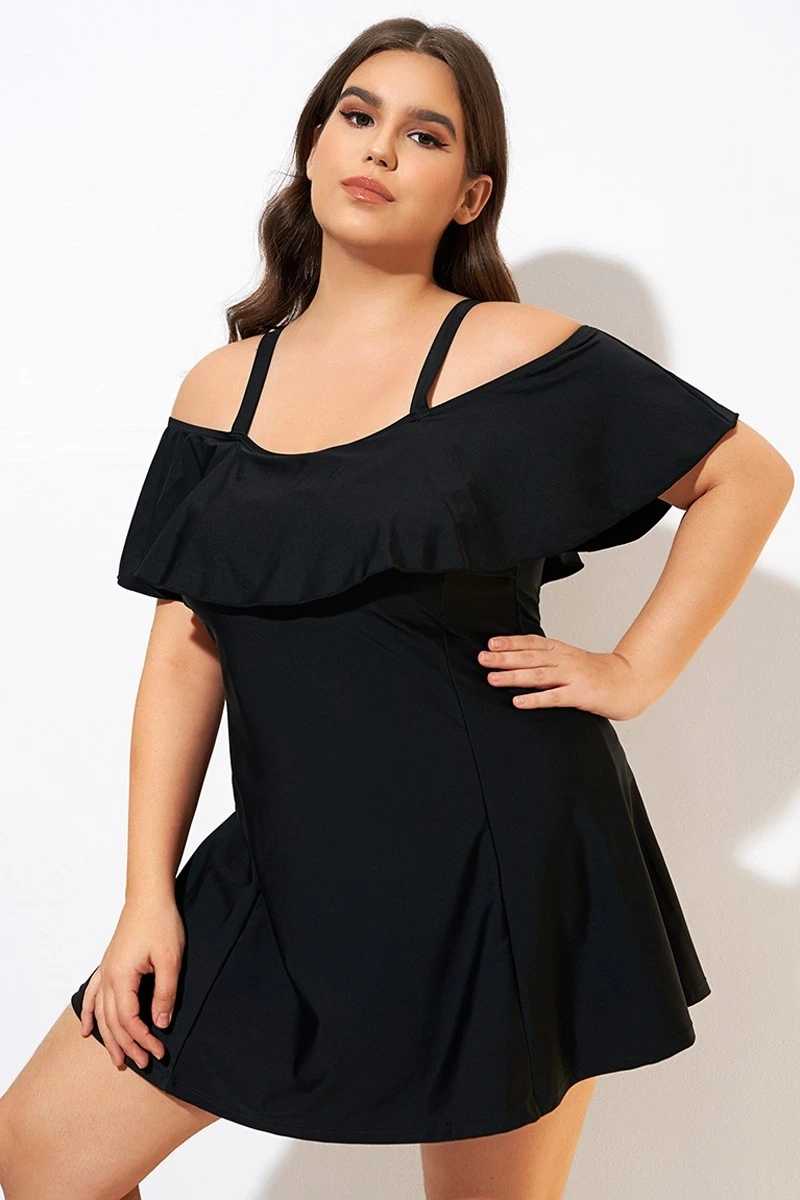 Solid Black Adjustable Straps Women Swimdress 8 Solid Black Adjustable Straps Women Swimdress - Image 6