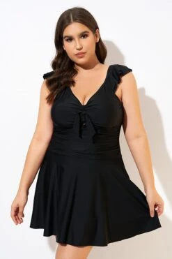 Ruffle Swimsuit Tie Knot Front Ruched Vintage Swimdress -Maraluxe Swimwear Shop dsc00593