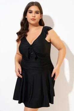 Ruffle Swimsuit Tie Knot Front Ruched Vintage Swimdress -Maraluxe Swimwear Shop dsc00594