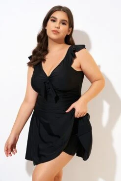 Ruffle Swimsuit Tie Knot Front Ruched Vintage Swimdress -Maraluxe Swimwear Shop dsc00599