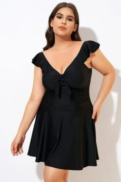 Ruffle Swimsuit Tie Knot Front Ruched Vintage Swimdress -Maraluxe Swimwear Shop dsc00617