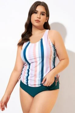Multi Stripe Built-in Bra Racerback Tankini Top -Maraluxe Swimwear Shop dsc00652