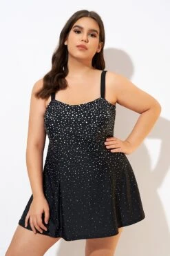 Black White Dot Square Neckline Adjustable Straps Swimdress -Maraluxe Swimwear Shop dsc00685