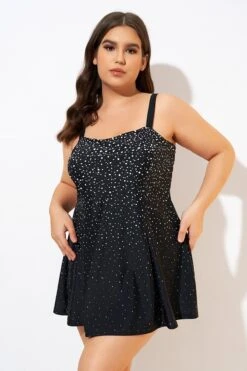 Black White Dot Square Neckline Adjustable Straps Swimdress -Maraluxe Swimwear Shop dsc00688