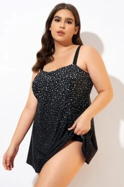 Black White Dot Square Neckline Adjustable Straps Swimdress -Maraluxe Swimwear Shop dsc00693