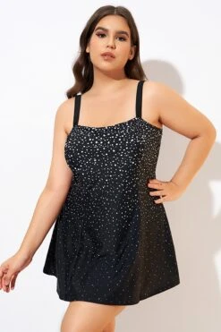 Black White Dot Square Neckline Adjustable Straps Swimdress -Maraluxe Swimwear Shop dsc00713