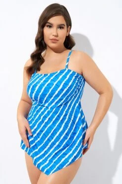 Blue & White Longer Length Scarf Bandeau Tankini Top -Maraluxe Swimwear Shop dsc06757