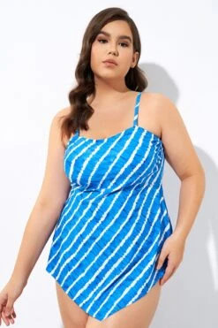 Blue & White Longer Length Scarf Bandeau Tankini Top