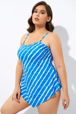 Blue & White Longer Length Scarf Bandeau Tankini Top -Maraluxe Swimwear Shop dsc06799