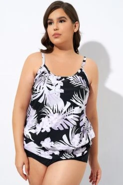 Leaf Printed Adjustable Straps Lady's Blouson Tankini Top 11 Leaf Printed Adjustable Straps Lady's Blouson Tankini Top -Maraluxe Swimwear Shop dsc06915