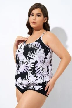 Leaf Printed Adjustable Straps Lady's Blouson Tankini Top 12 Leaf Printed Adjustable Straps Lady's Blouson Tankini Top -Maraluxe Swimwear Shop dsc06935