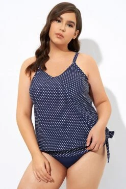 Navy Pindot Women Side Tie Round Neck Tankini Top -Maraluxe Swimwear Shop dsc07035