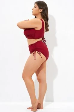 Red Drawstring Side High Waisted Bikini Bottom -Maraluxe Swimwear Shop dsc07335