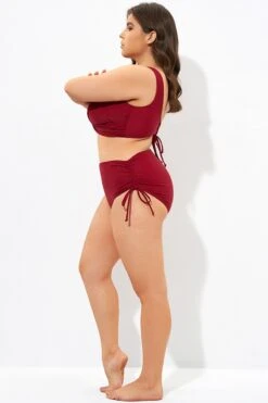 Red Drawstring Side High Waisted Bikini Bottom -Maraluxe Swimwear Shop dsc07338