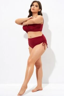 Red Drawstring Side High Waisted Bikini Bottom -Maraluxe Swimwear Shop dsc07342