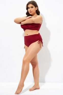 Red Drawstring Side High Waisted Bikini Bottom -Maraluxe Swimwear Shop dsc07345