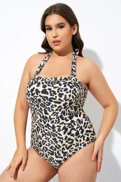 Leopard Print Thick Halter Straps One Piece Swimsuit -Maraluxe Swimwear Shop dsc07573