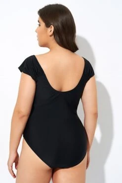 Black Mesh Cap Sleeve Cut Out One Piece Swimsuit -Maraluxe Swimwear Shop dsc07655