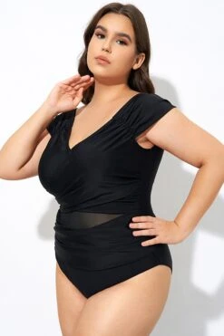 Black Mesh Cap Sleeve Cut Out One Piece Swimsuit -Maraluxe Swimwear Shop dsc07704