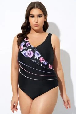 Black Flower Printed Women One Piece Swimsuit -Maraluxe Swimwear Shop dsc07725
