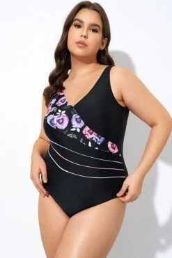Black Flower Printed Women One Piece Swimsuit -Maraluxe Swimwear Shop dsc07736