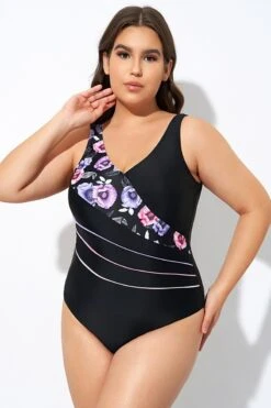 Black Flower Printed Women One Piece Swimsuit -Maraluxe Swimwear Shop dsc07747