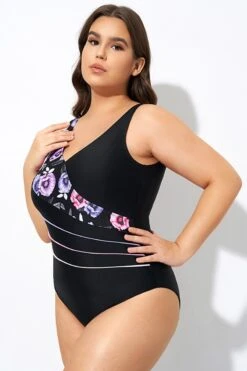 Black Flower Printed Women One Piece Swimsuit -Maraluxe Swimwear Shop dsc07756