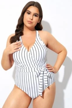 Stripe Print Tie Front Center One Piece Swimsuit -Maraluxe Swimwear Shop dsc07907