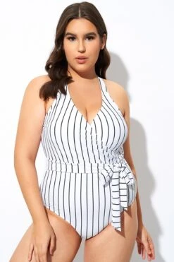 Stripe Print Tie Front Center One Piece Swimsuit -Maraluxe Swimwear Shop dsc07908