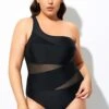 Black Mesh Sexy One Shoulder One Piece Swimsuit -Maraluxe Swimwear Shop dsc07973