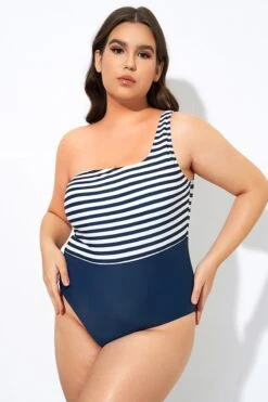 Blue And White Stripe One Shoulder One Piece Swimsuit 11 Blue And White Stripe One Shoulder One Piece Swimsuit -Maraluxe Swimwear Shop dsc08098