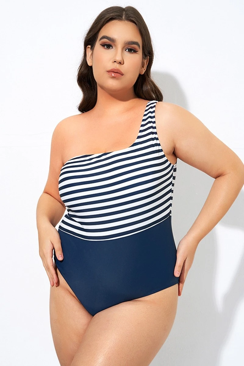 Blue And White Stripe One Shoulder One Piece Swimsuit 6 Blue And White Stripe One Shoulder One Piece Swimsuit - Image 4