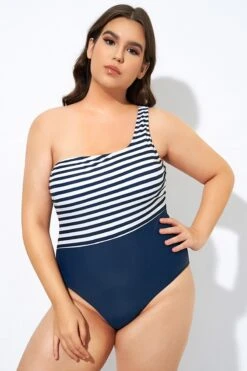 Blue And White Stripe One Shoulder One Piece Swimsuit 12 Blue And White Stripe One Shoulder One Piece Swimsuit -Maraluxe Swimwear Shop dsc08103