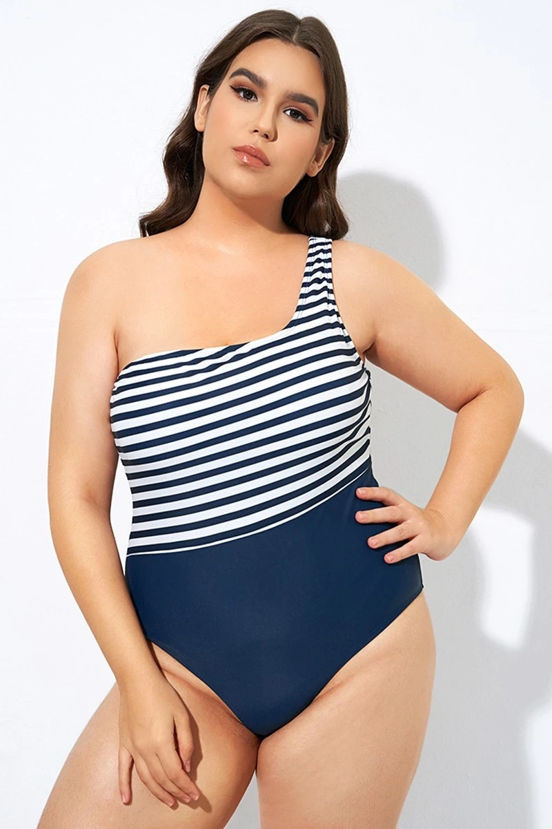 Blue And White Stripe One Shoulder One Piece Swimsuit 7 Blue And White Stripe One Shoulder One Piece Swimsuit - Image 5
