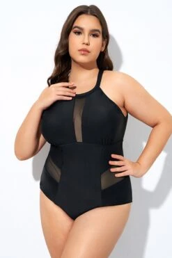 Black High Neck Plunge Mesh Cutout One Piece Swimsuit 10 Black High Neck Plunge Mesh Cutout One Piece Swimsuit -Maraluxe Swimwear Shop dsc08127