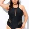 Black High Neck Plunge Mesh Cutout One Piece Swimsuit -Maraluxe Swimwear Shop dsc08128