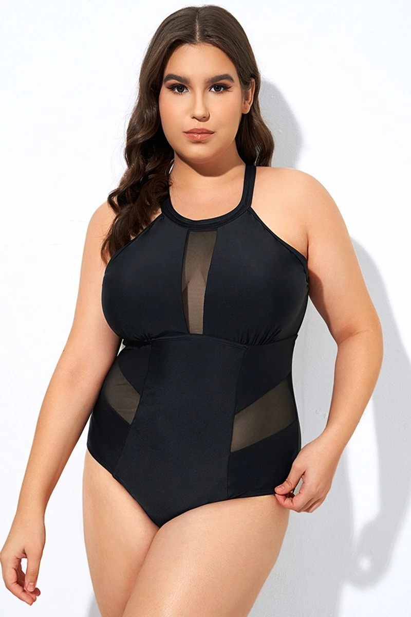 Black High Neck Plunge Mesh Cutout One Piece Swimsuit 7 Black High Neck Plunge Mesh Cutout One Piece Swimsuit - Image 5