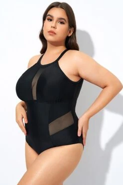 Black High Neck Plunge Mesh Cutout One Piece Swimsuit 13 Black High Neck Plunge Mesh Cutout One Piece Swimsuit -Maraluxe Swimwear Shop dsc08162