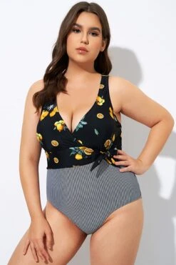 Lemon Stripes Print Front Lining One Piece Swimsuit -Maraluxe Swimwear Shop dsc08241